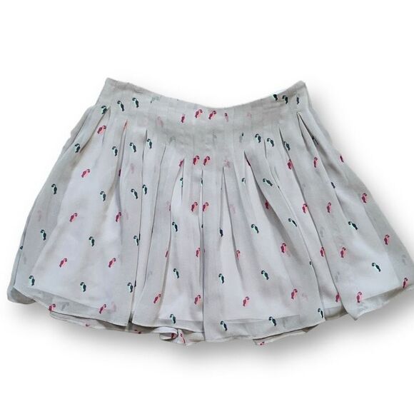 BCBGeneration Skirt Grey Box Pleated Moonstone Combo Parrot Animal Print Flowy - Picture 5 of 10